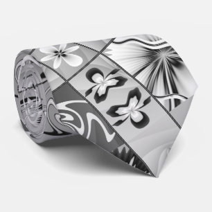 Black and white floral neck tie