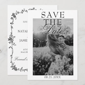 Black And White Floral Old Money Photo Wedding Save The Date