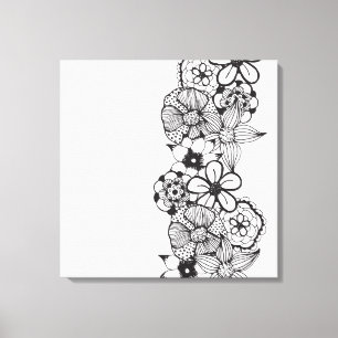 Black and White Floral Outline Canvas Print