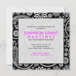 Black And White Floral Paisley-Elegant Grad Invite
