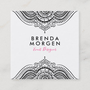 Black and white floral paisley mandala square business card