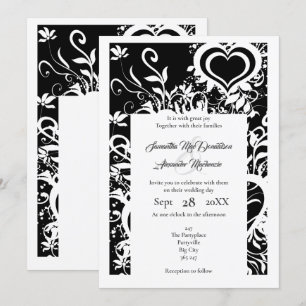 Black and white floral paper cut wedding invitation