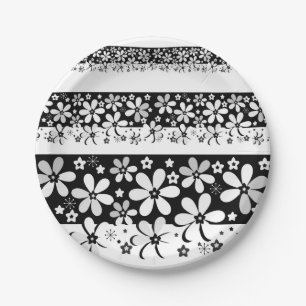 Black and white floral paper plate