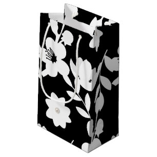 black and white floral pattern and pearls small gift bag
