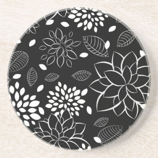 Black and White Floral Pattern Coaster