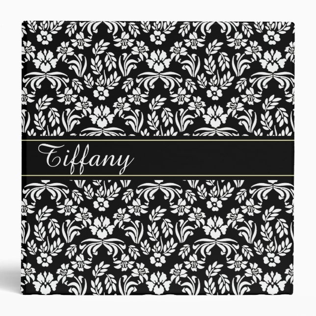Black and White Floral Pattern Custom Binder (Front)