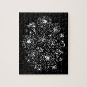 Black and white floral pattern jigsaw puzzle