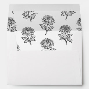 Black And White Floral Pattern Monochrome Wedding Envelope