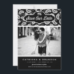 Black and White Floral Pattern Photo Save Our Date Save The Date<br><div class="desc">Announce your wedding date with this customizable save the date announcement. It features a black and white floral pattern. Personalize by adding your details. This floral save the date card is perfect for any wedding theme.</div>