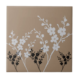 Black and White Floral Pattern Tile