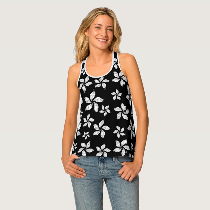 Black-and-white Floral Pattern Women's Tank Top | Zazzle.ca