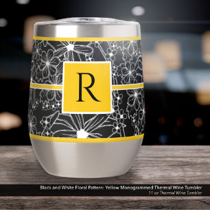 Black and White Floral Pattern: Yellow Monogrammed