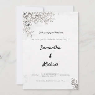 Black and White Floral Photo Wedding Invitation   