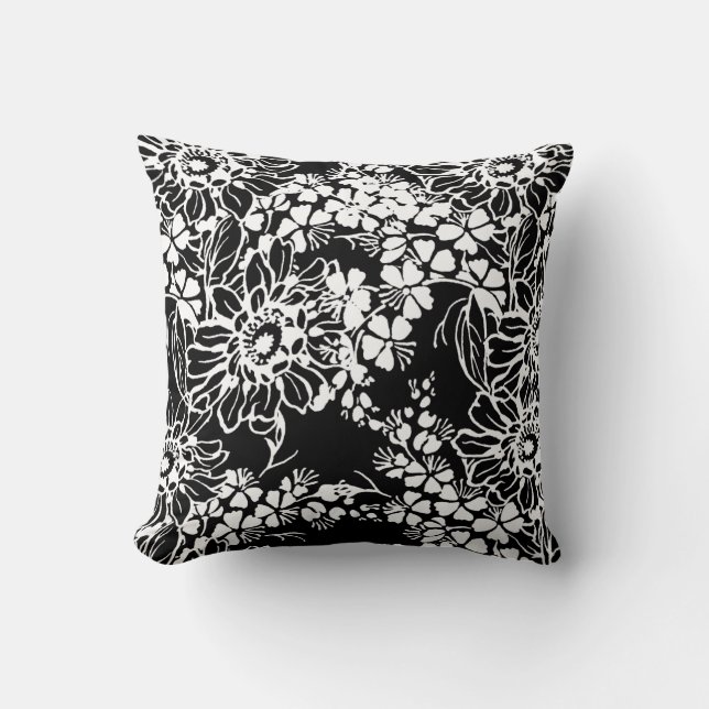 Black and White Floral Pillow (Front)