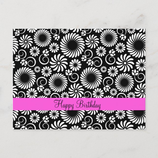 Black and white floral Postcard (Front)