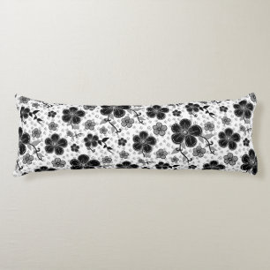 Black and White Floral Print Body Pillow