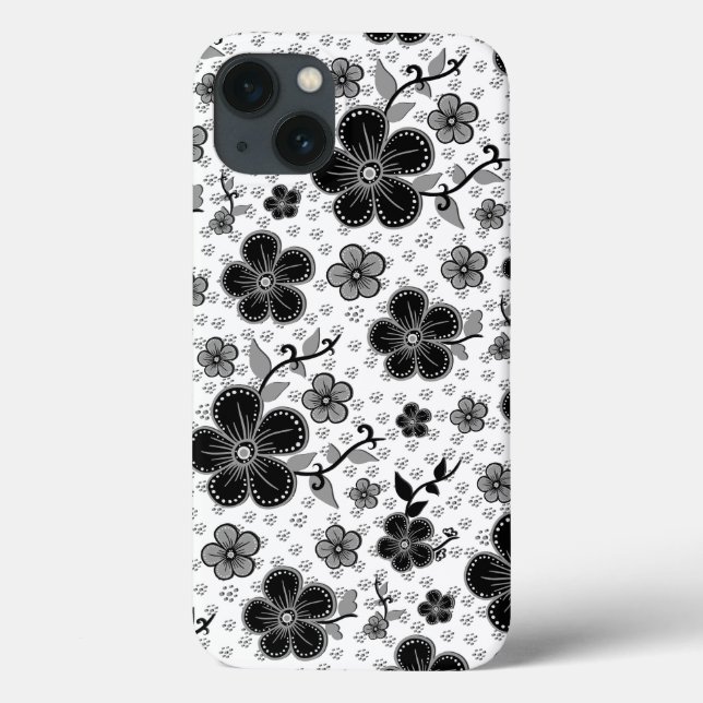 Black and White Floral Print Case-Mate iPhone Case (Back)
