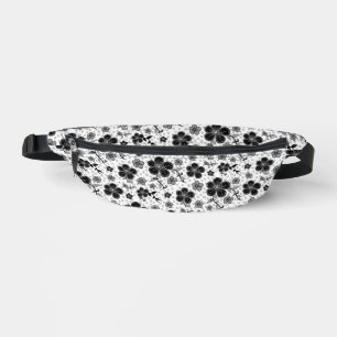 Black and White Floral Print Fanny Pack