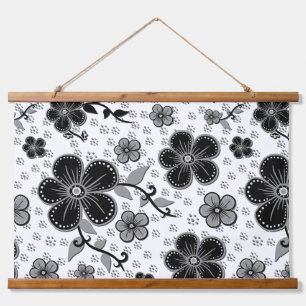 Black and White Floral Print Hanging Tapestry