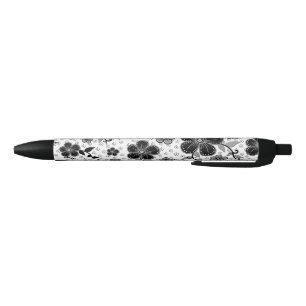 Black and White Floral Print Ink Pen