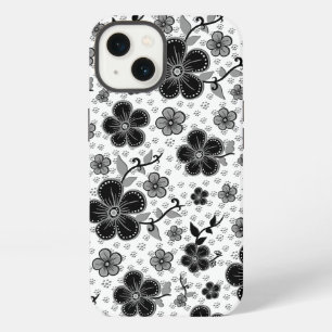 Black and White Floral Print iPhone 13 Case