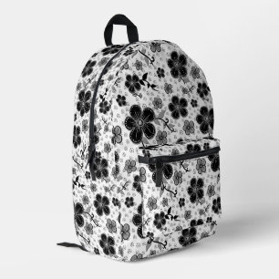 Black and White Floral Print Printed Backpack