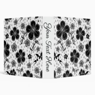 Black and White Floral Print Text in Spine Binder