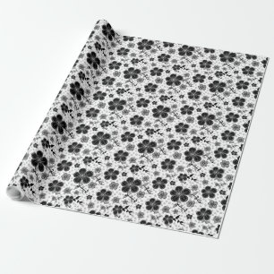 Black and White Floral Print Wrapping Paper