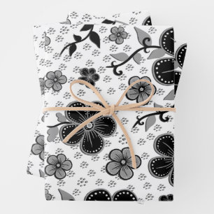 Black and White Floral Print Wrapping Paper Sheet