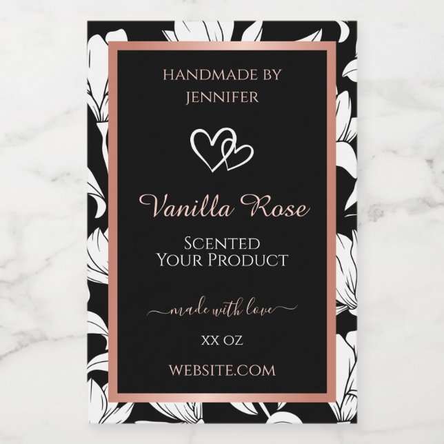 Black and White Floral Product Labels Rose Gold (Single Label)
