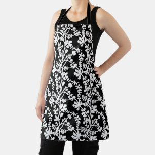 Black And White Floral Repeating Pattern Apron