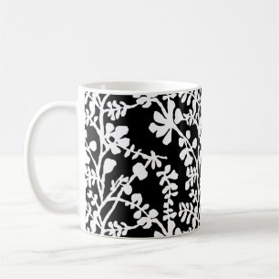 Black And White Floral Repeating Pattern Coffee Mug