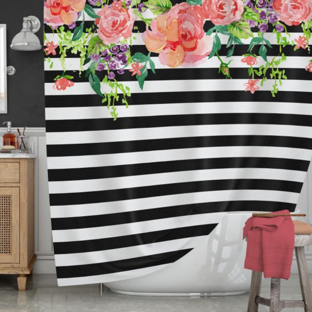 Black and White Floral Roses Watercolor art Stripe (Creator Uploaded)