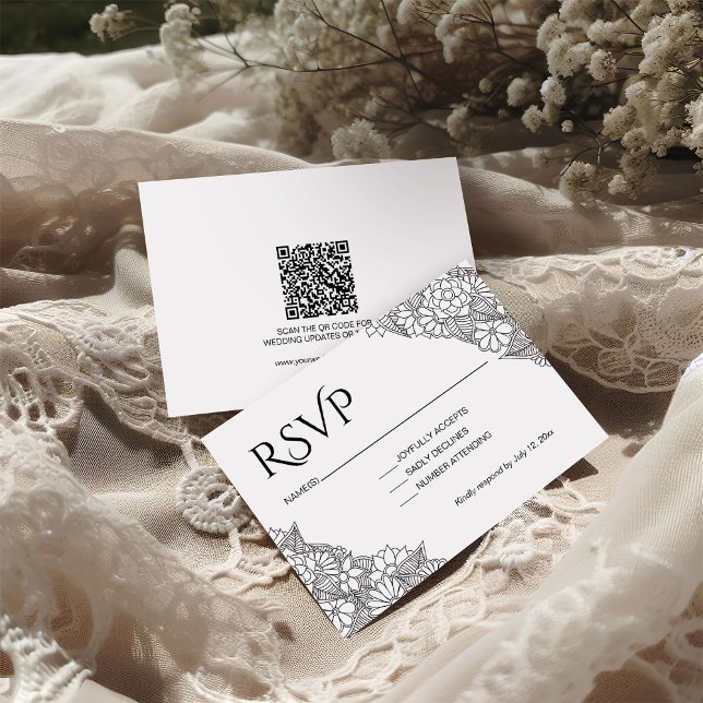 Black and White Floral  RSVP Card (Creator Uploaded)