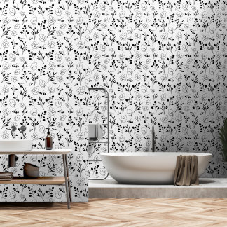 Black and White Floral Seamless Pattern Wallpaper