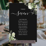 Black And White Floral Seating Plan Table Number<br><div class="desc">These elegant black and white botanical greenery leaves wedding table numbers can be personalized with your guests' seating plan set in chic typography. The cards are printed on the front and back (double-sided). Designed by Thisisnotme©</div>