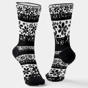 Black and white floral socks