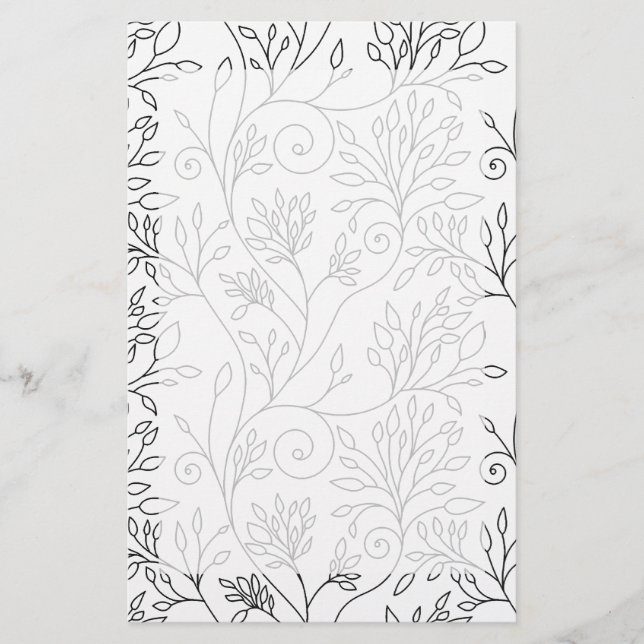 Black and white floral Stationery (Front)