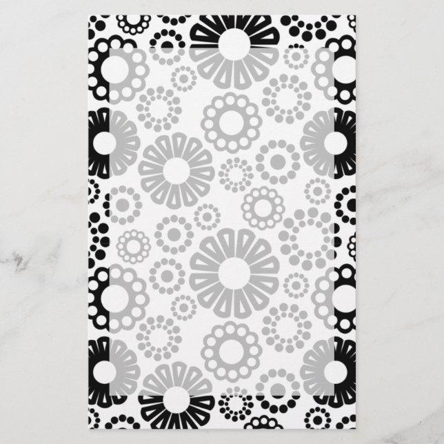 Black and white floral Stationery (Front)