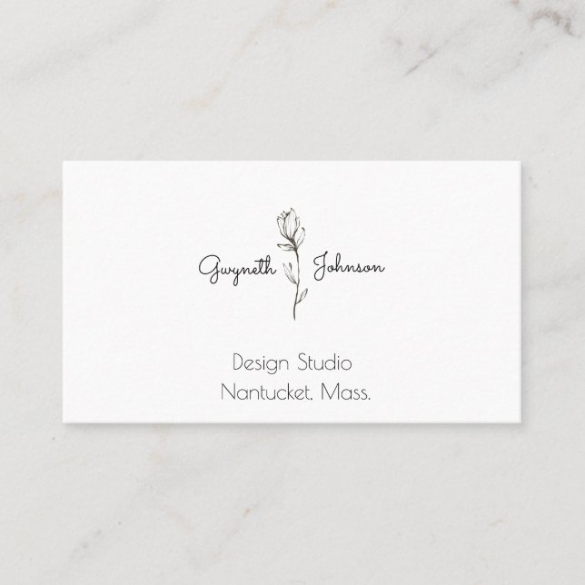 Black and White Floral Stem Business Card (Front)