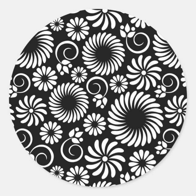 black and white floral Sticker (Front)
