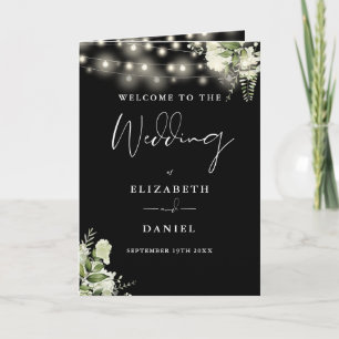 Black And White Floral String Lights Wedding  Program