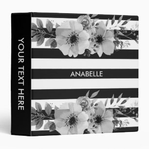 Black and White Floral Stripes Binder