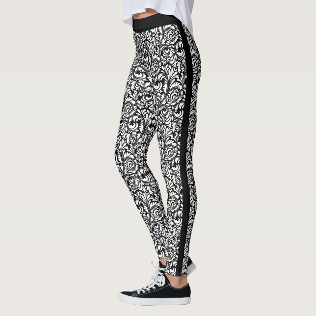 Black And White Floral Swirl Leggings (Left)