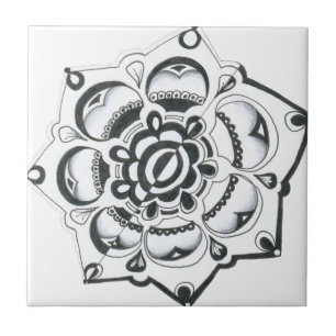 Black and White Floral Symmetry Tile