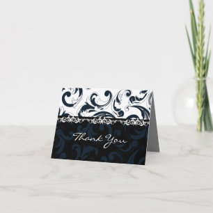Black and White Floral  Thank You Card