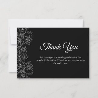 Black and White Floral  Thank You Card