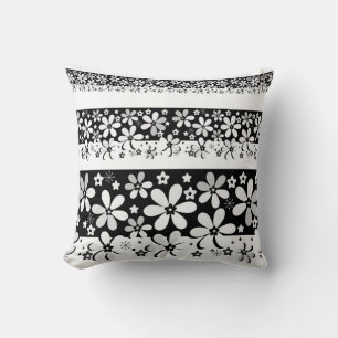 Black and white floral throw pillow
