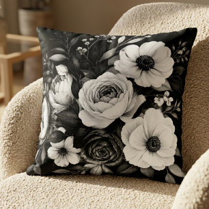 Black And White Floral Throw Pillow
