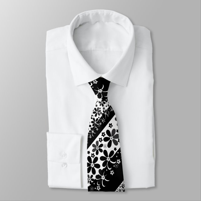 Black and white floral  tie (Tied)